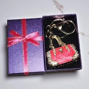 Pink and Gold Key purse keychain